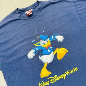 Vintage Walt Disney World Shirt Men XXL Donald Duck Graphic Tee Blue Made in USA